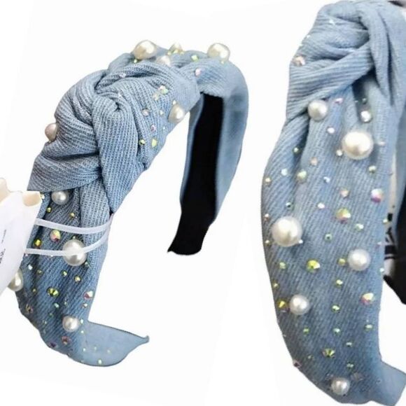 Embellished Pearl Denim Headbands And Clip Hair Accessories Bundle OF 3 NWT - Picture 5 of 14